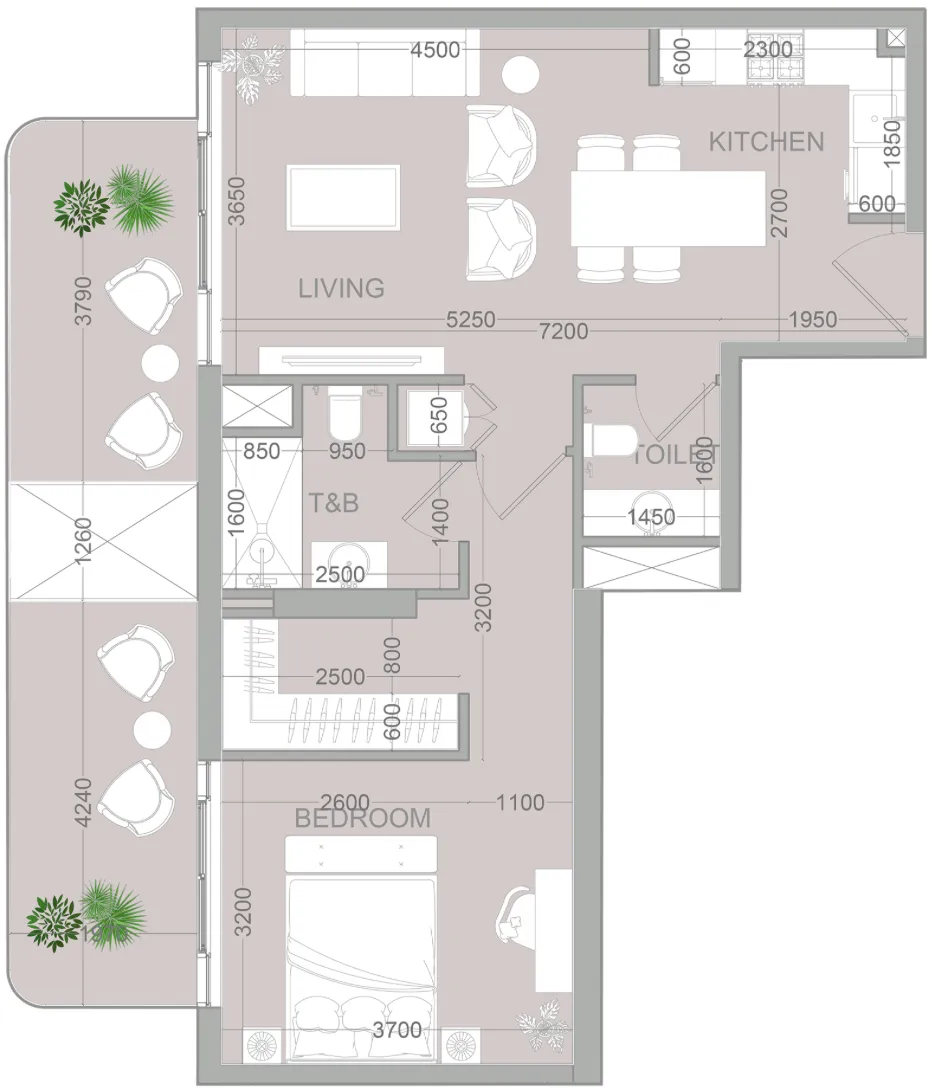 TETR1S Tower 1 bed floor plan, 813 sqft