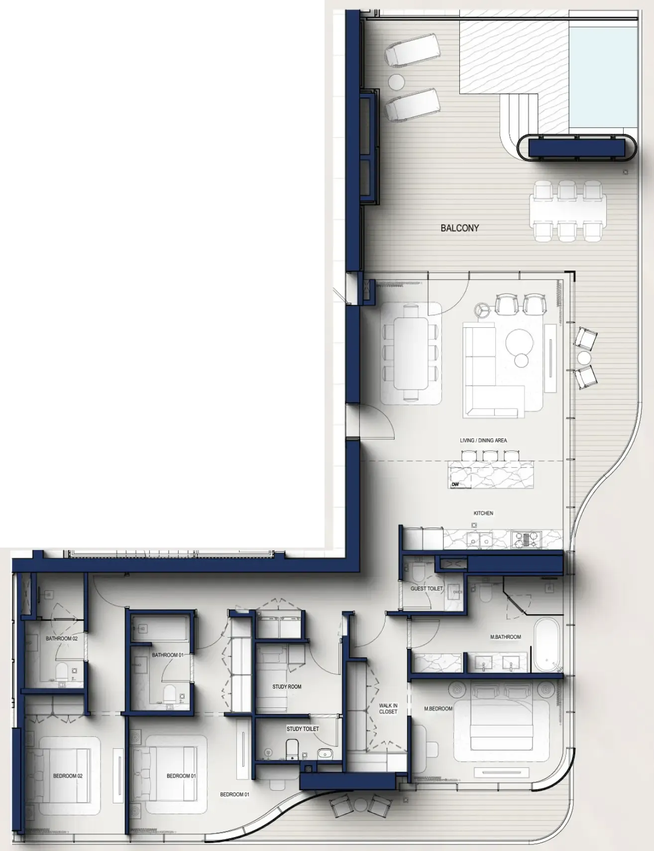 Hilton Residences 3 bed floor plan, 2,745 sqft