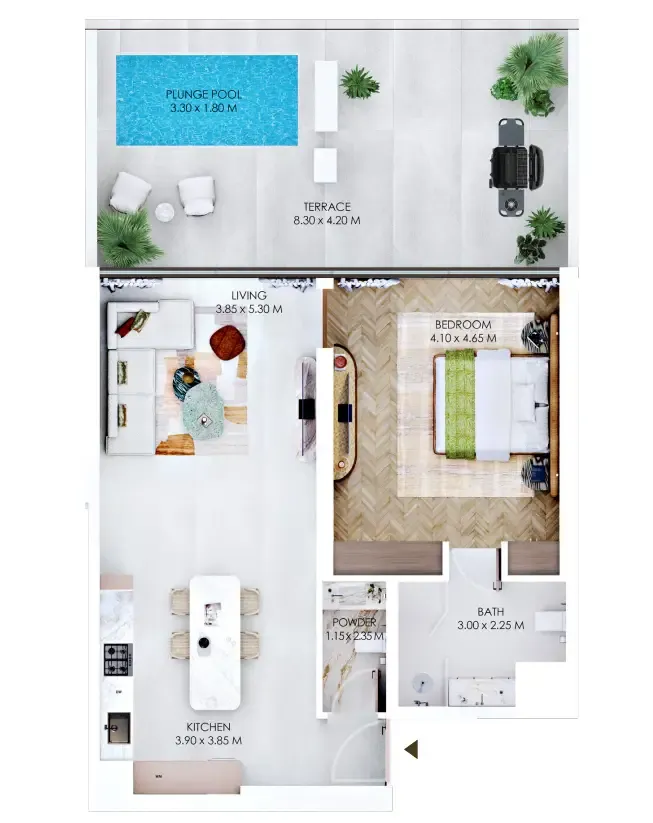 Rabdan Square 1 bed floor plan, 1,188 sqft