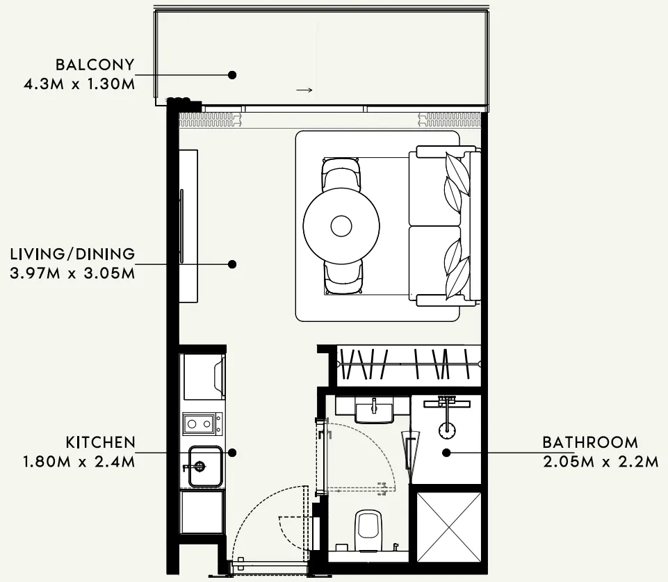 Azizi Milan Studio floor plan, 326 sqft