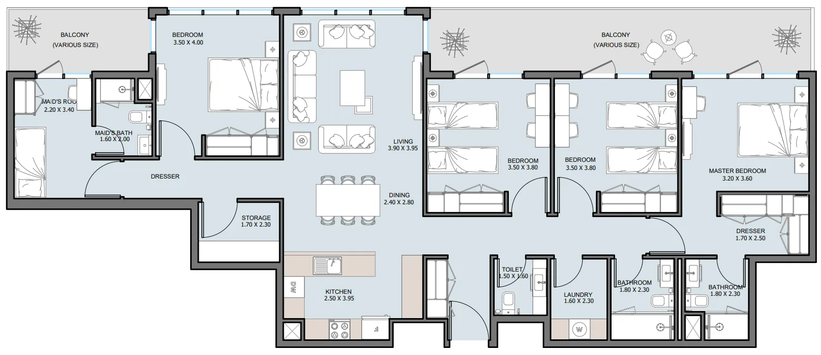 The District 4 bed floor plan, 1,942 sqft