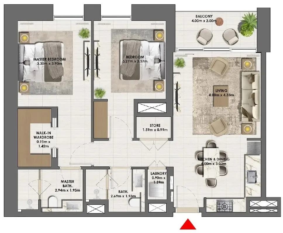 Parkside Views 2 bed floor plan, 1,063 sqft