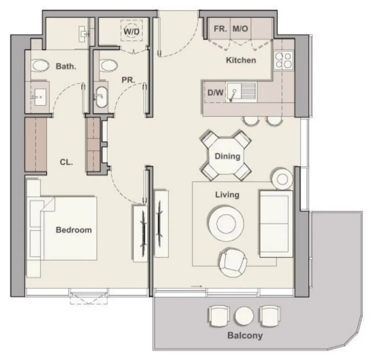 Soto Grande 1 bed floor plan, 809 sqft