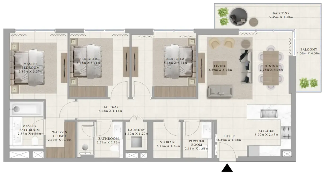 Greenside Residence 3 bed floor plan, 1,511 sqft