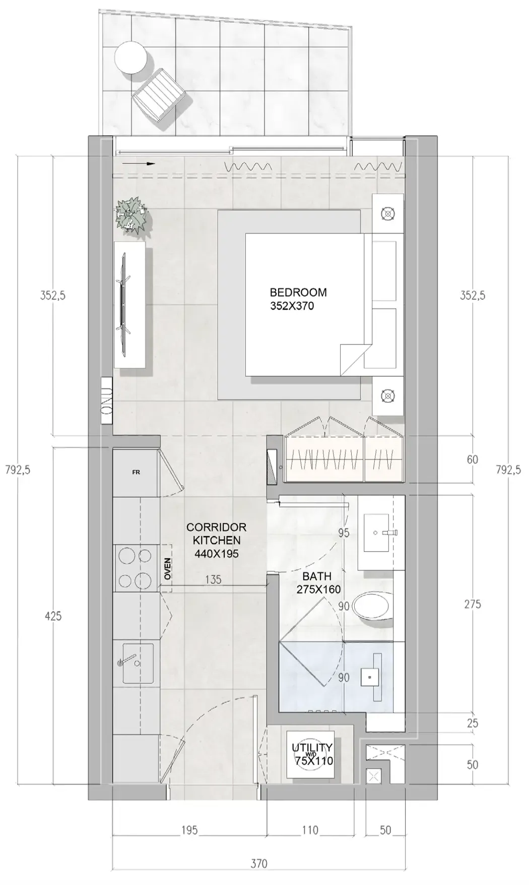 Solera Downtown Mina Studio floor plan, 396 – 405 sqft