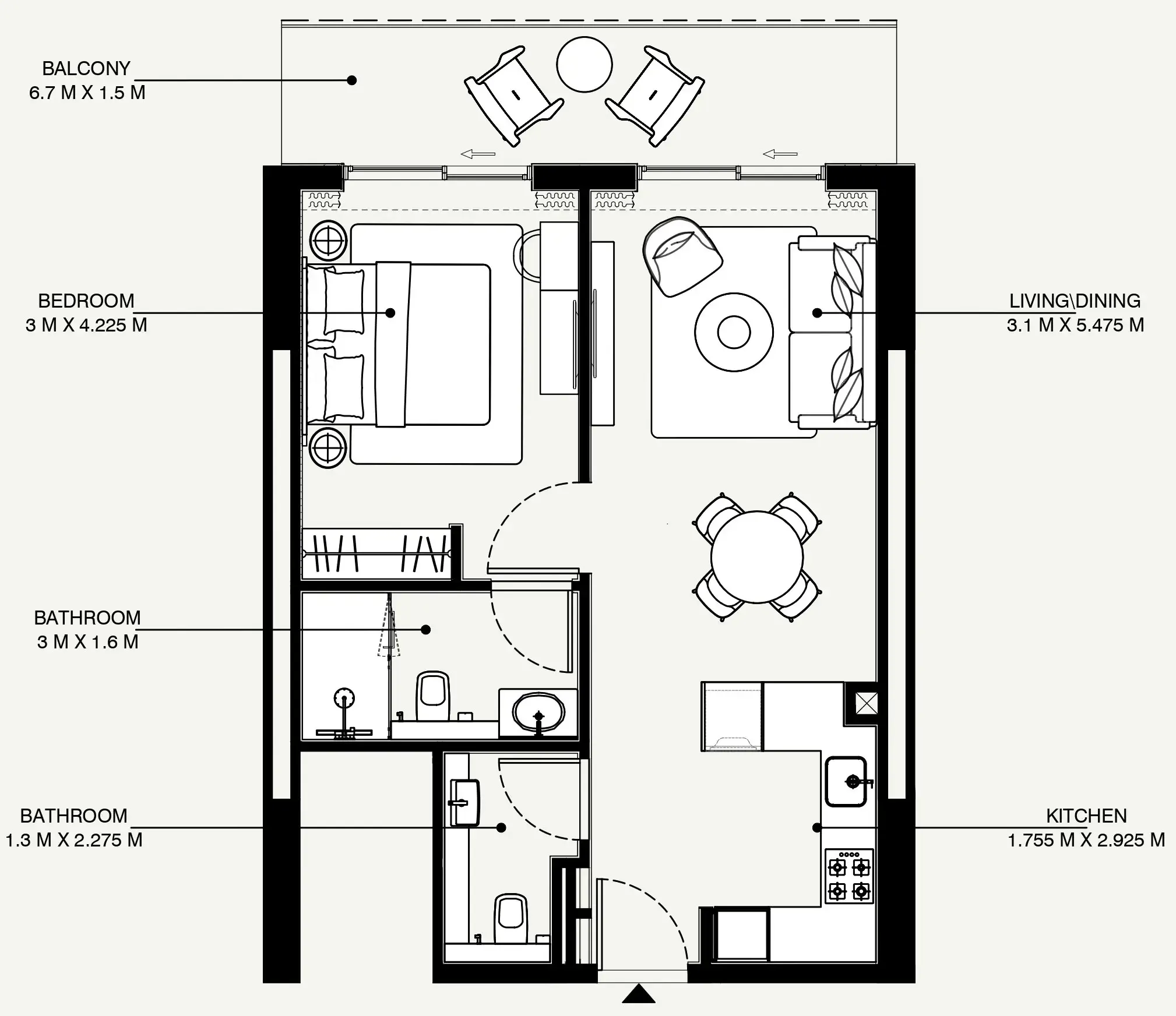 Azizi Venice 1 bed floor plan, 697 sqft