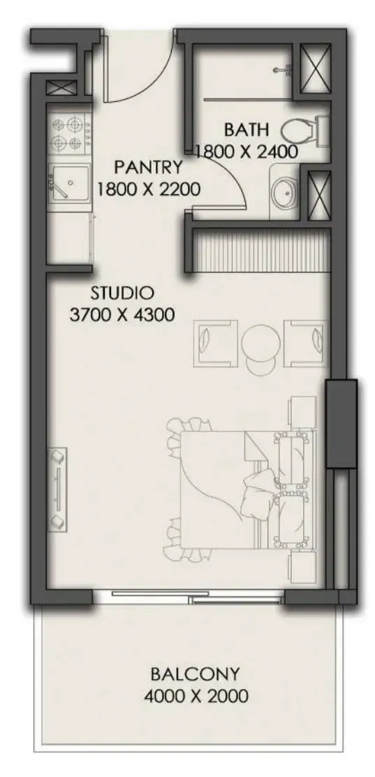 Park Residency Studio floor plan, 393 sqft