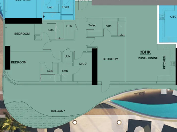 Volga Tower 3 bed floor plan, 2,178 sqft