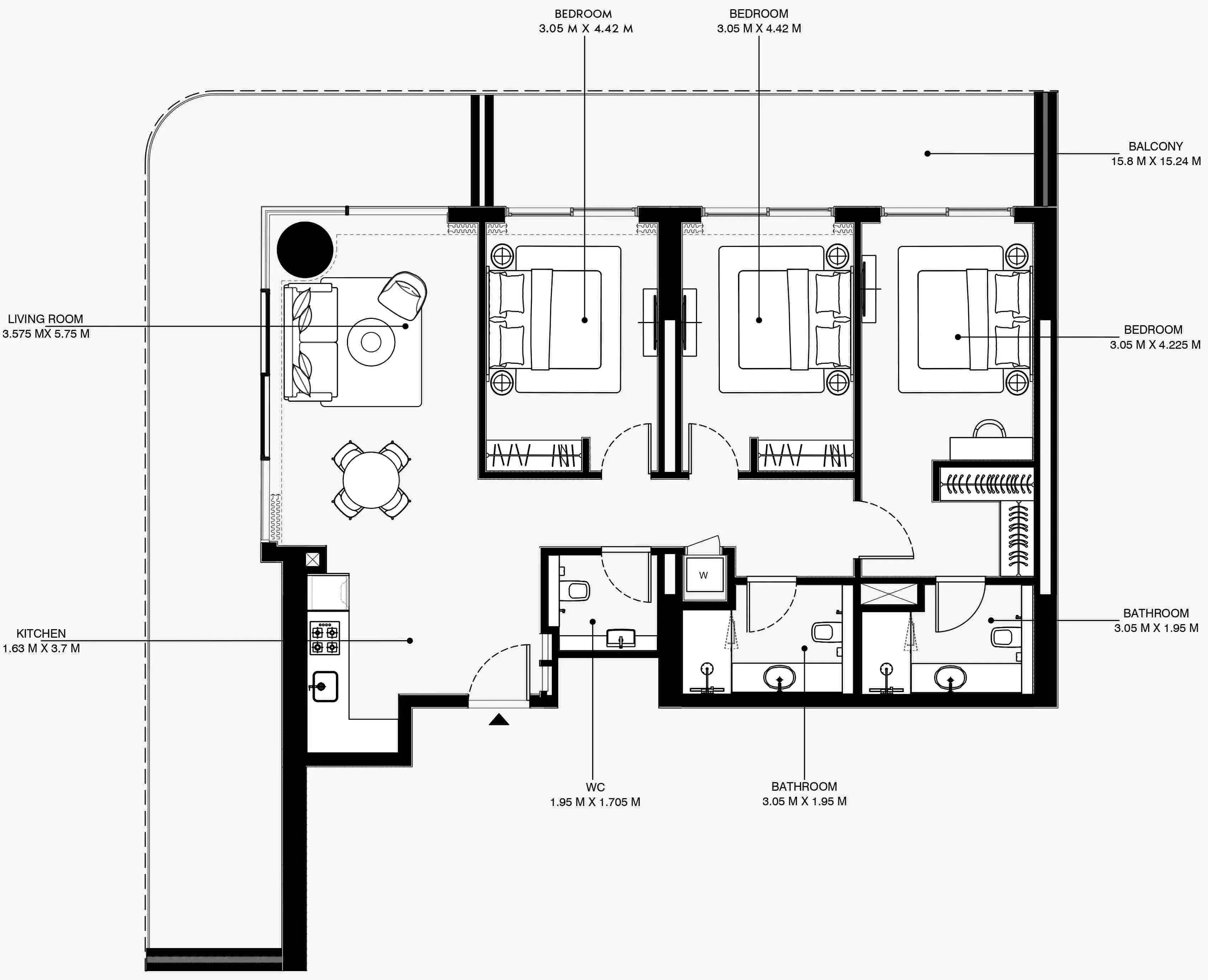 Azizi Venice 3 bed floor plan, 1,788 sqft