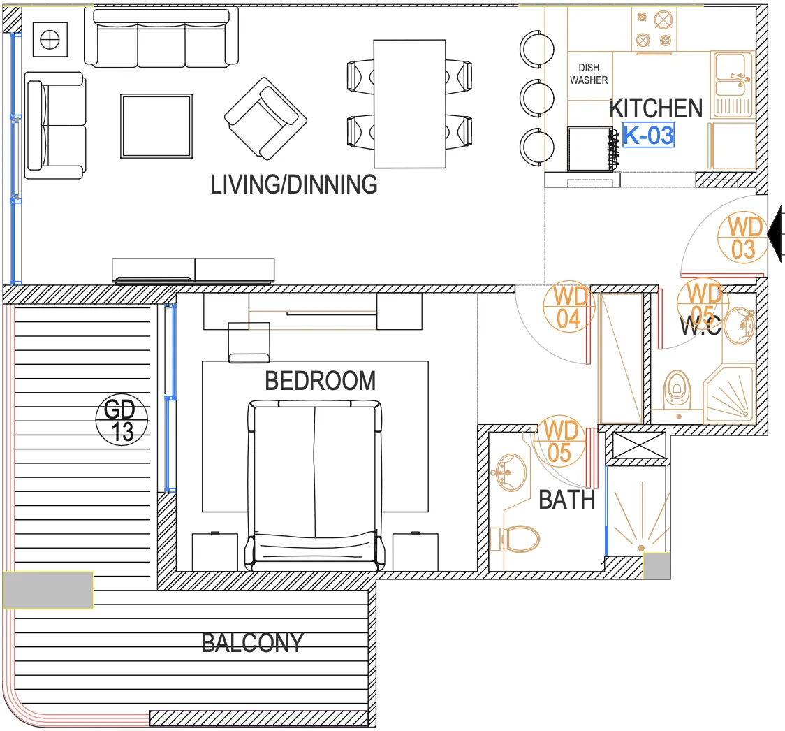 Urban Life 1 bed floor plan, 894 – 899 sqft