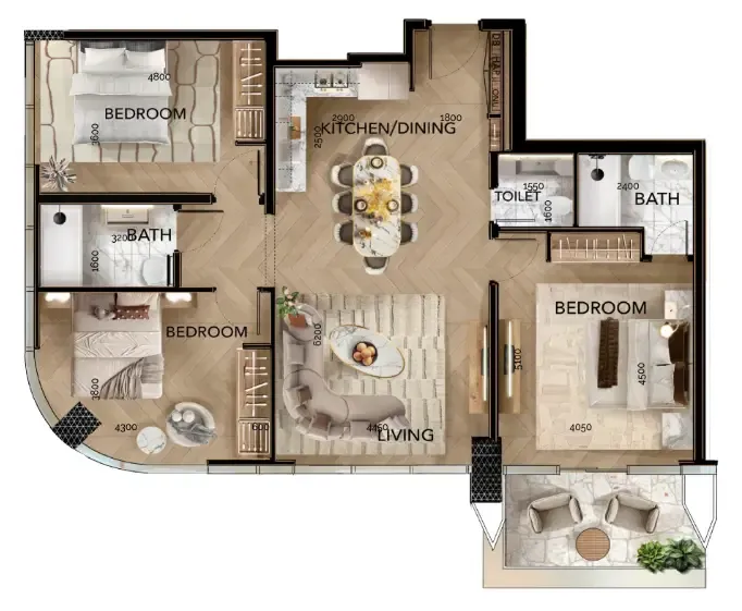 Radiant Bridges 3 bed floor plan, 1,322 sqft