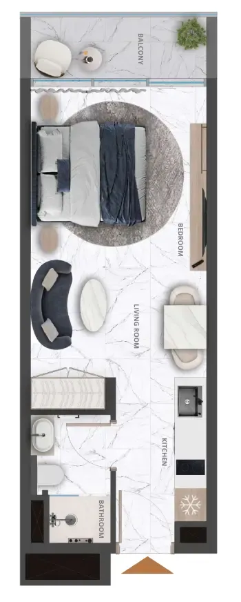 Wadi Hills Studio floor plan, 389 sqft