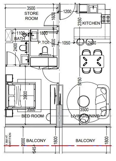 Al Haseen Residences 6 1 bed floor plan, 791 sqft