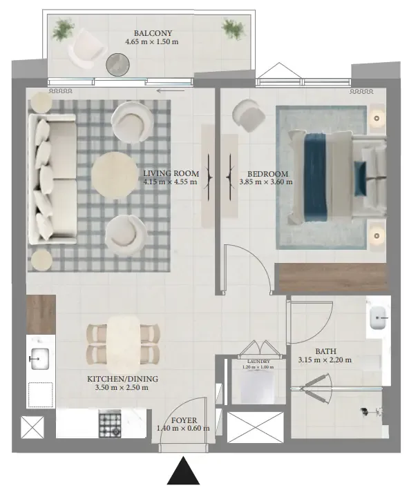 Fior 1 1 bed floor plan, 775 sqft