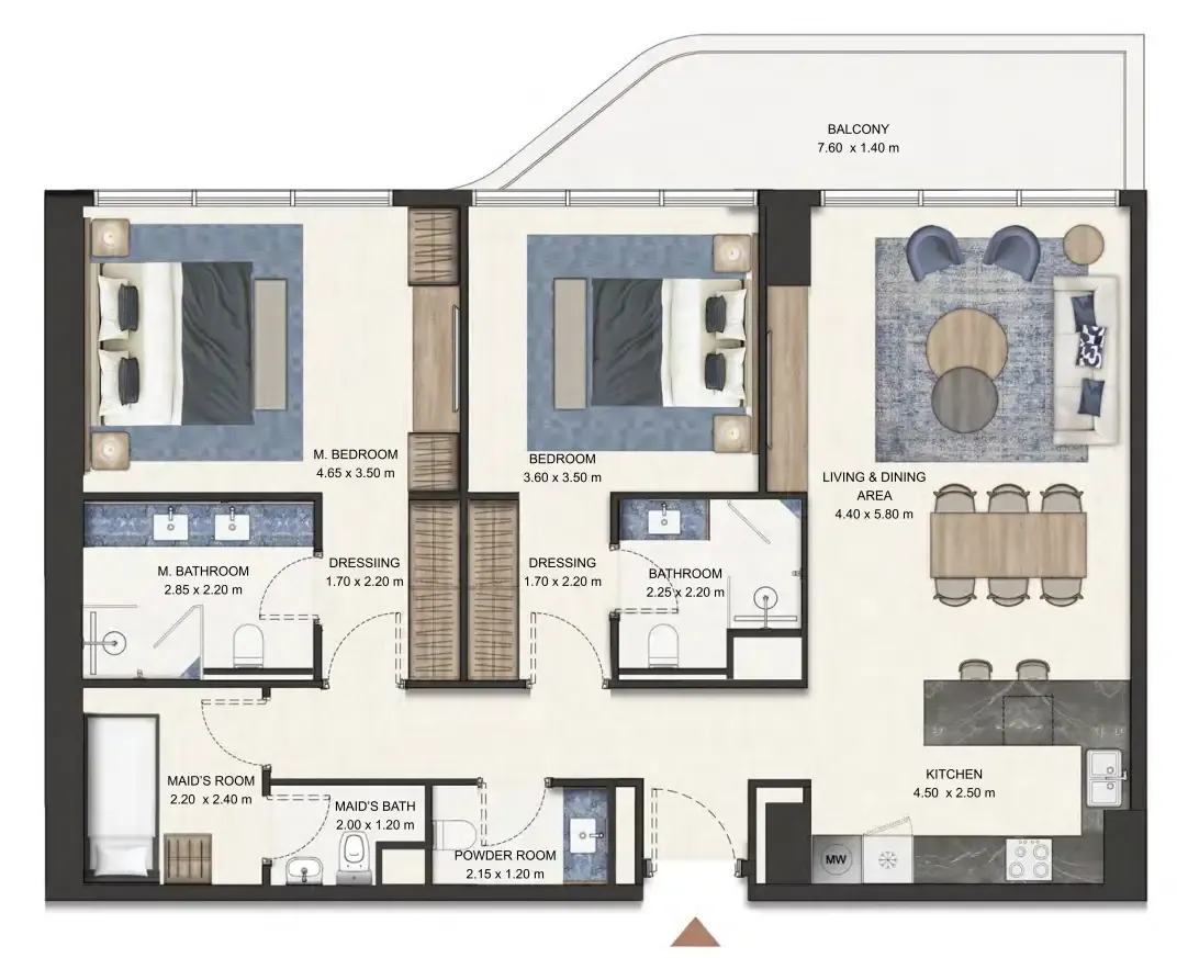 Seamont Autograph Collection Residences 2 bed floor plan, 1,407 sqft