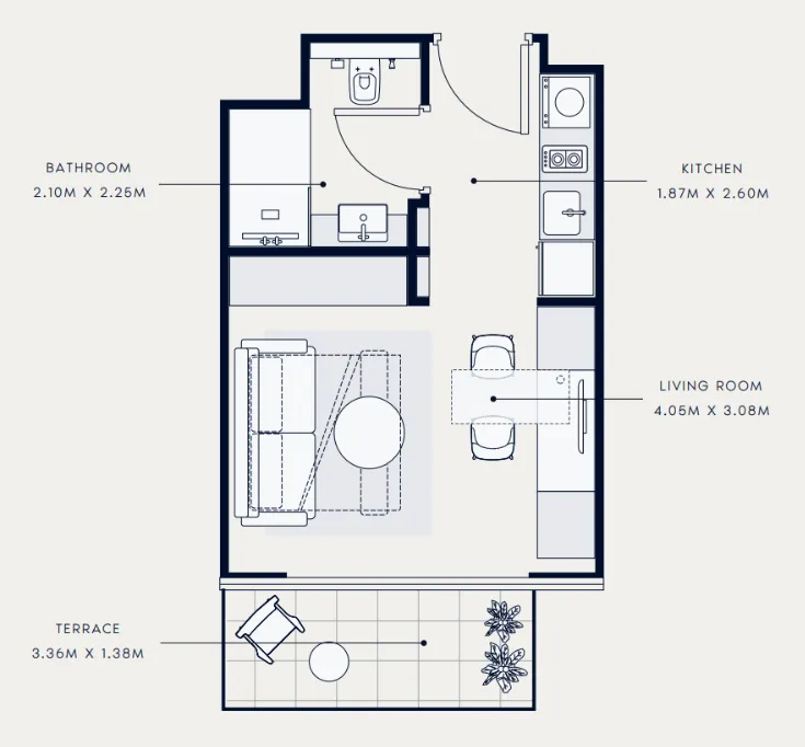 Azizi Venice Studio floor plan, 335 sqft