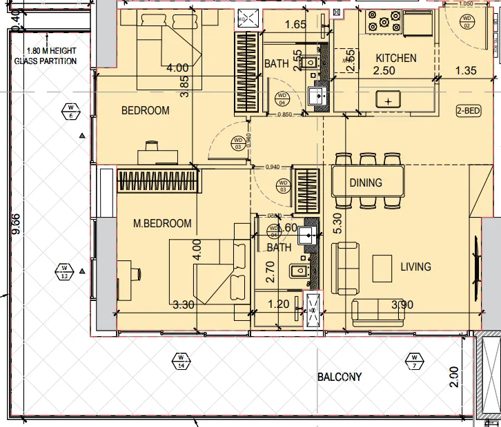 Binghatti Amberhall 2 bed floor plan, 1,279 sqft