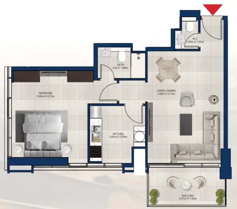 Al Vista 1 bed floor plan, 789 sqft