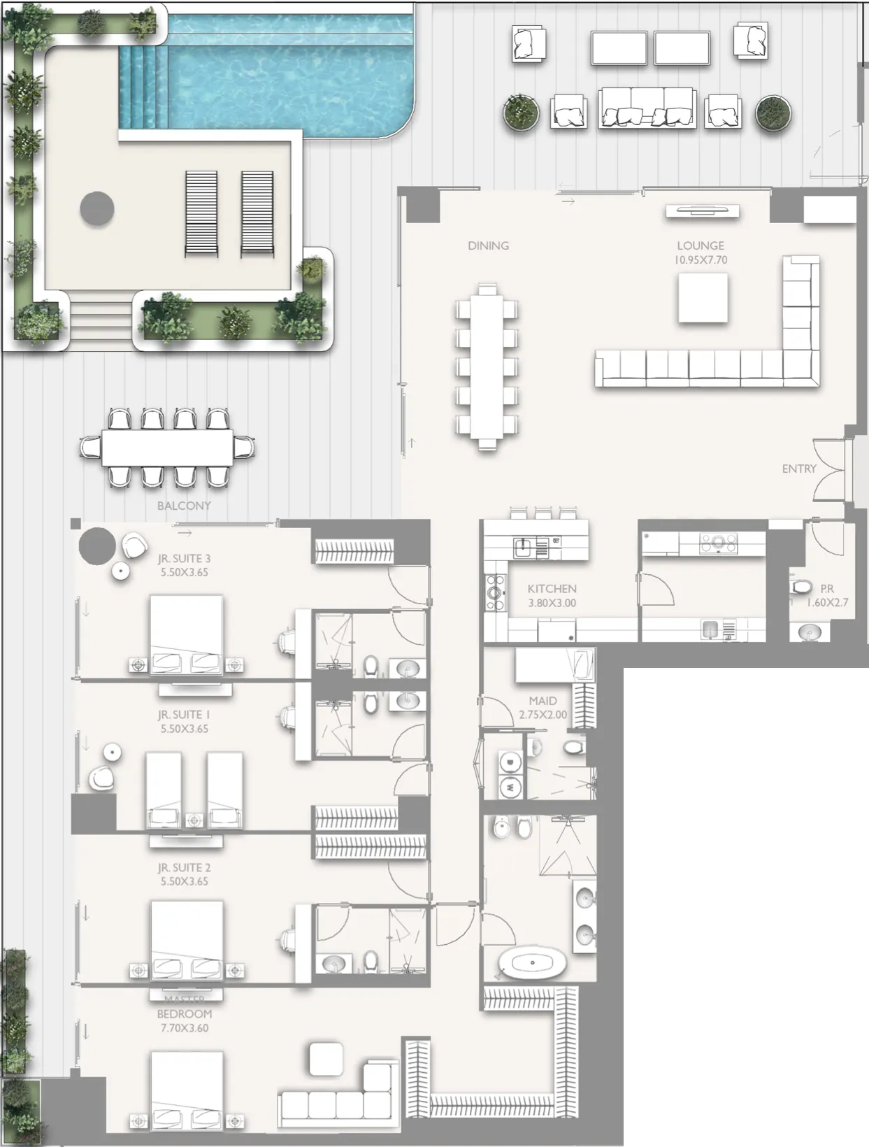Fairmont Residences Solara Tower 5 bed floor plan, 8,583 – 8,584 sqft
