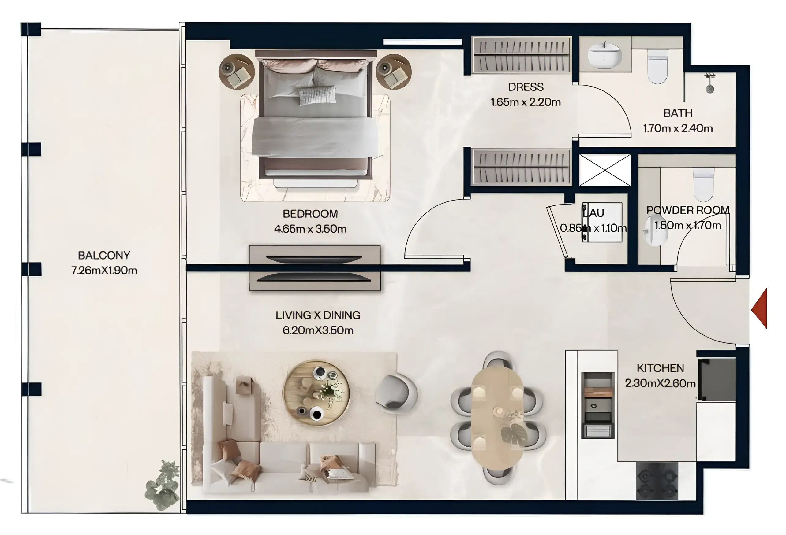 Norah Residence 1 bed floor plan, 836 sqft