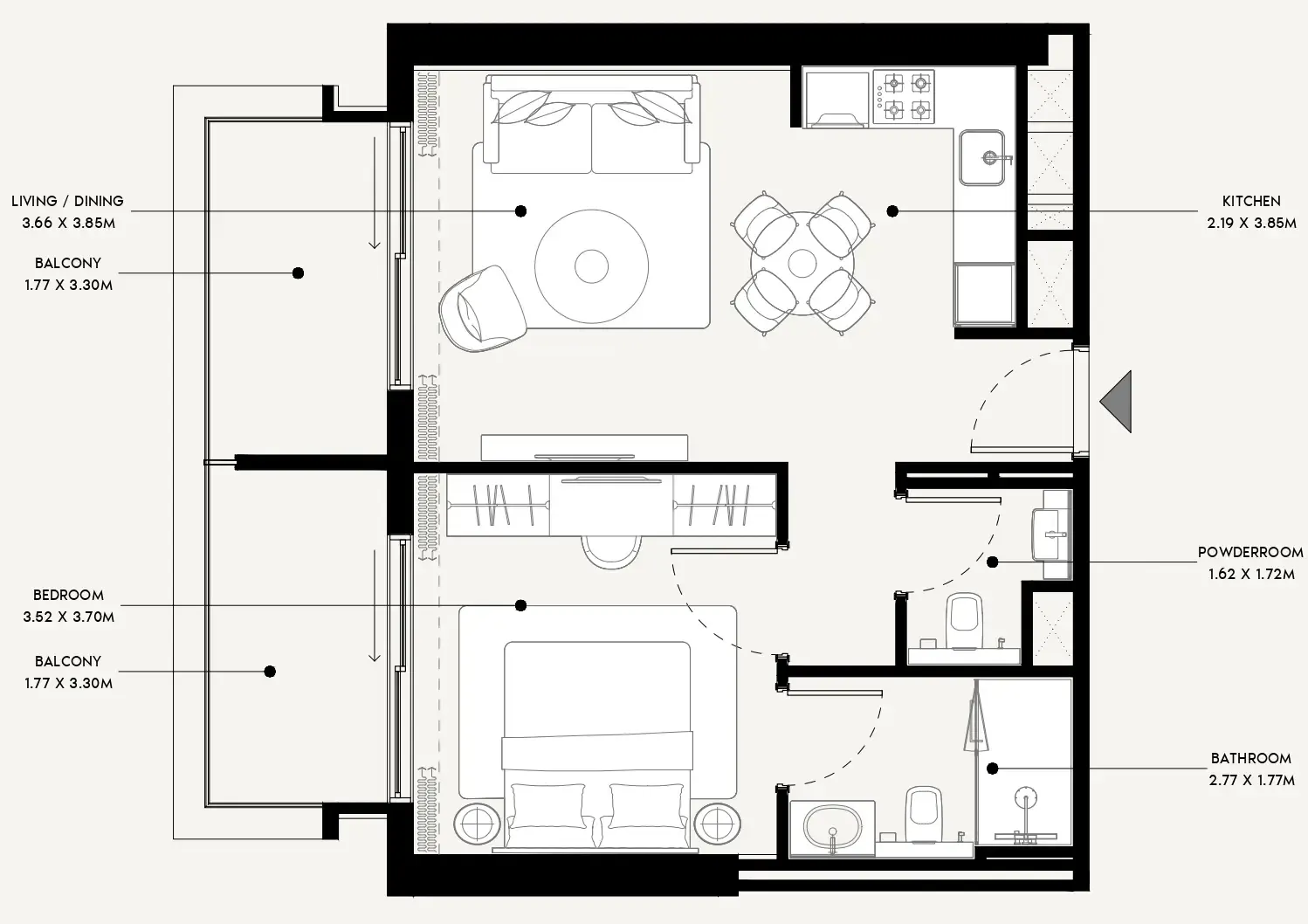 Azizi Venice 1 bed floor plan, 684 sqft