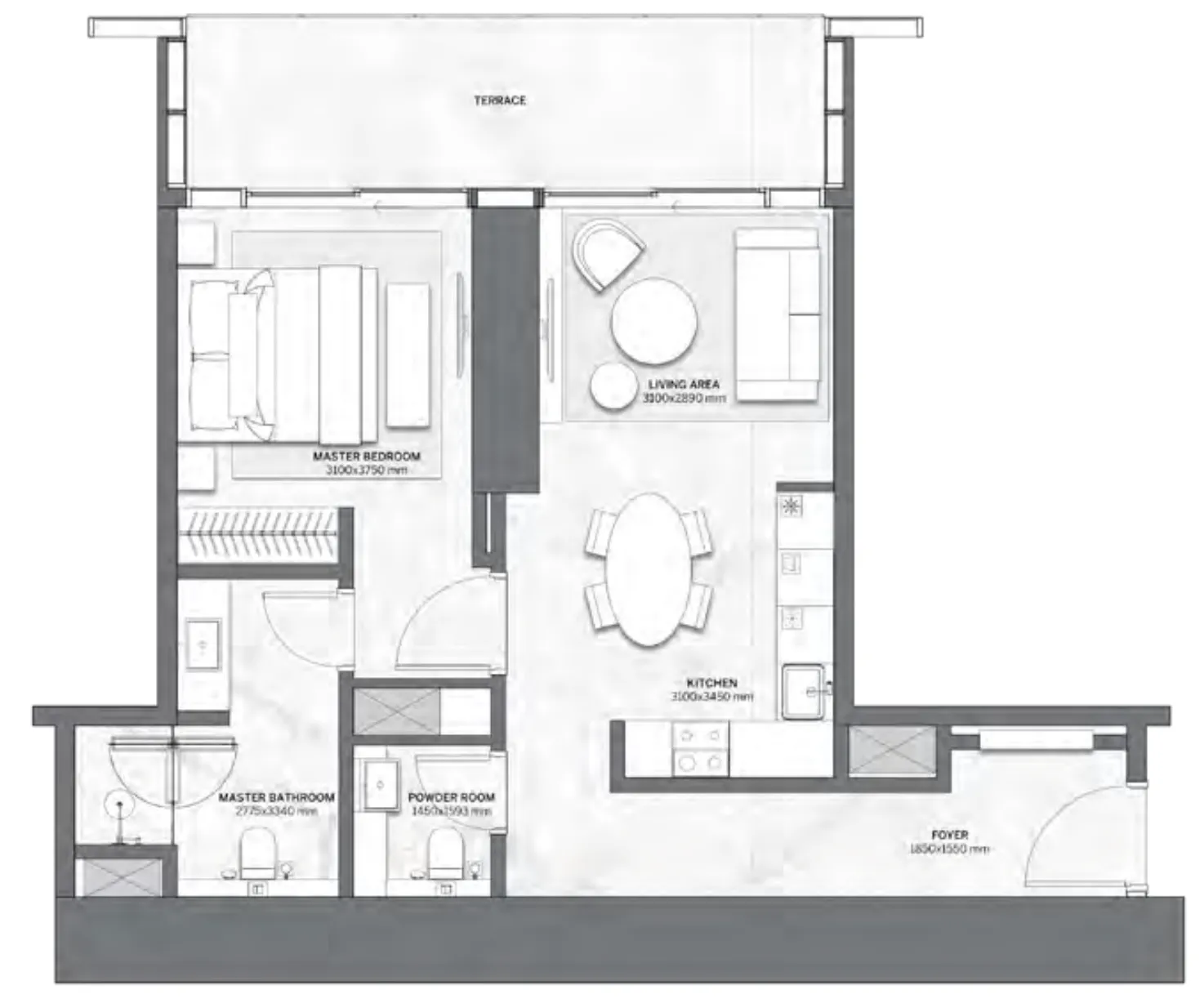 Trump International Hotel and Tower 1 bed floor plan, 809 sqft