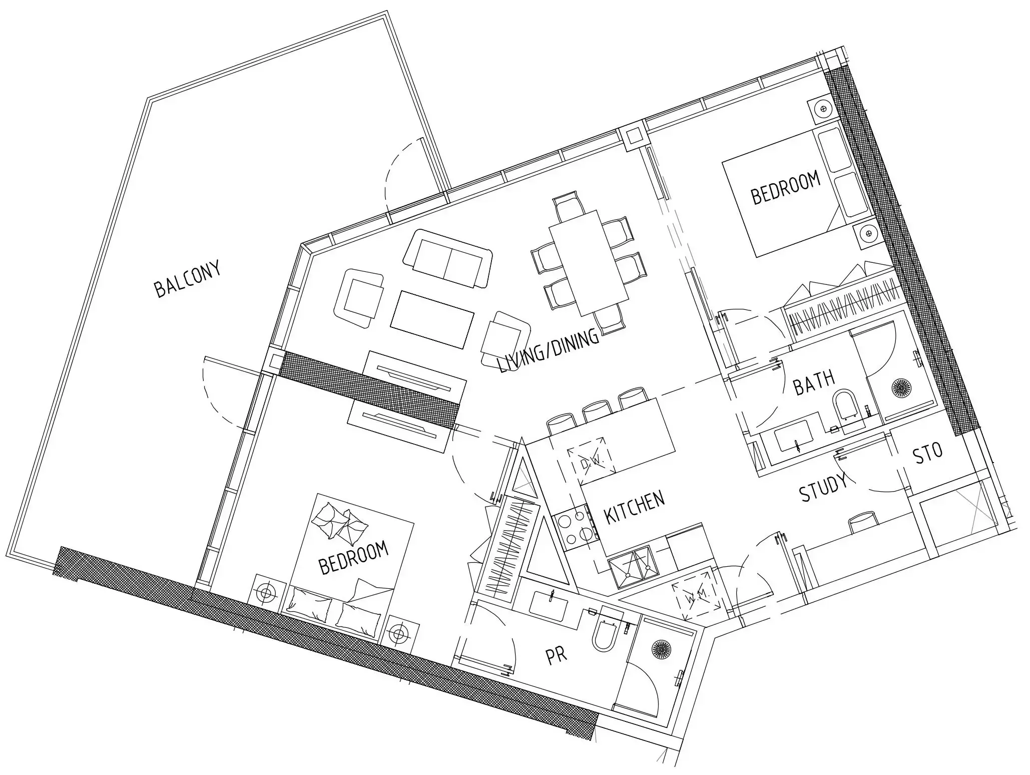 Damac District 2 bed floor plan, 1,218 sqft