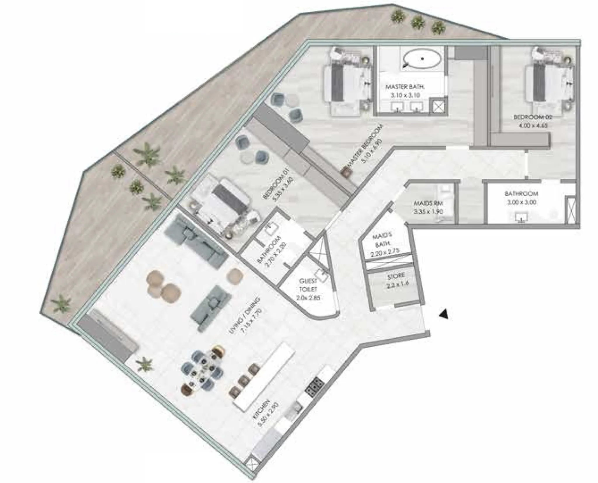 Habtoor Grand Residences 3 bed floor plan, 3,358 sqft