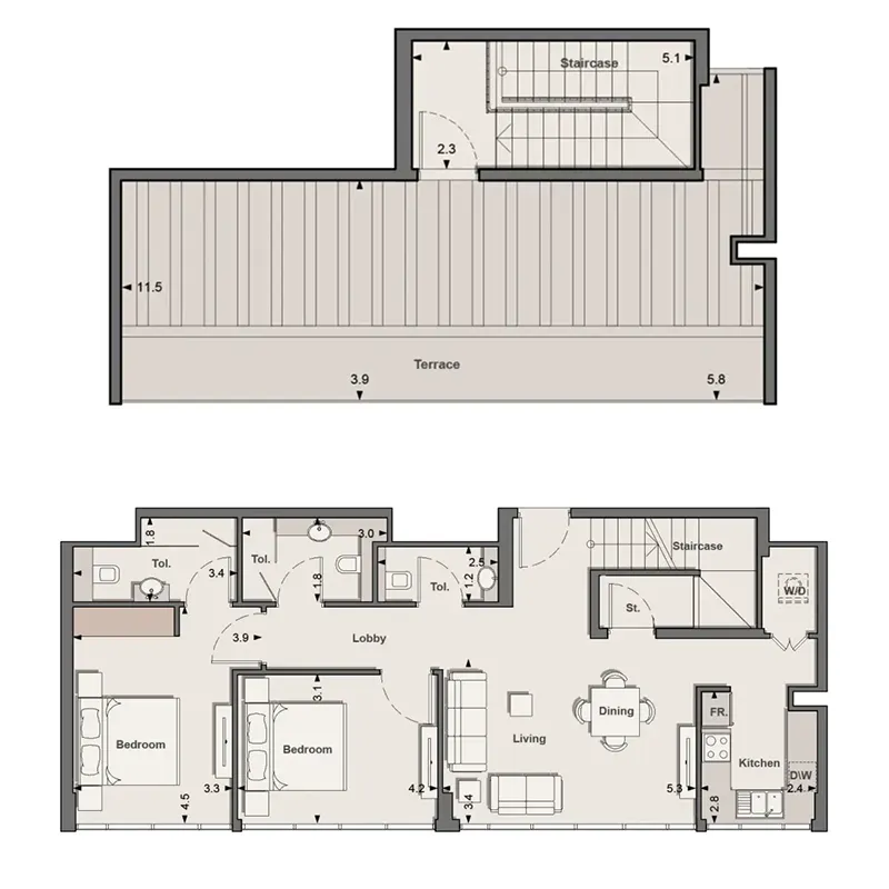Mass Residences 2 bed floor plan, 1,738 sqft