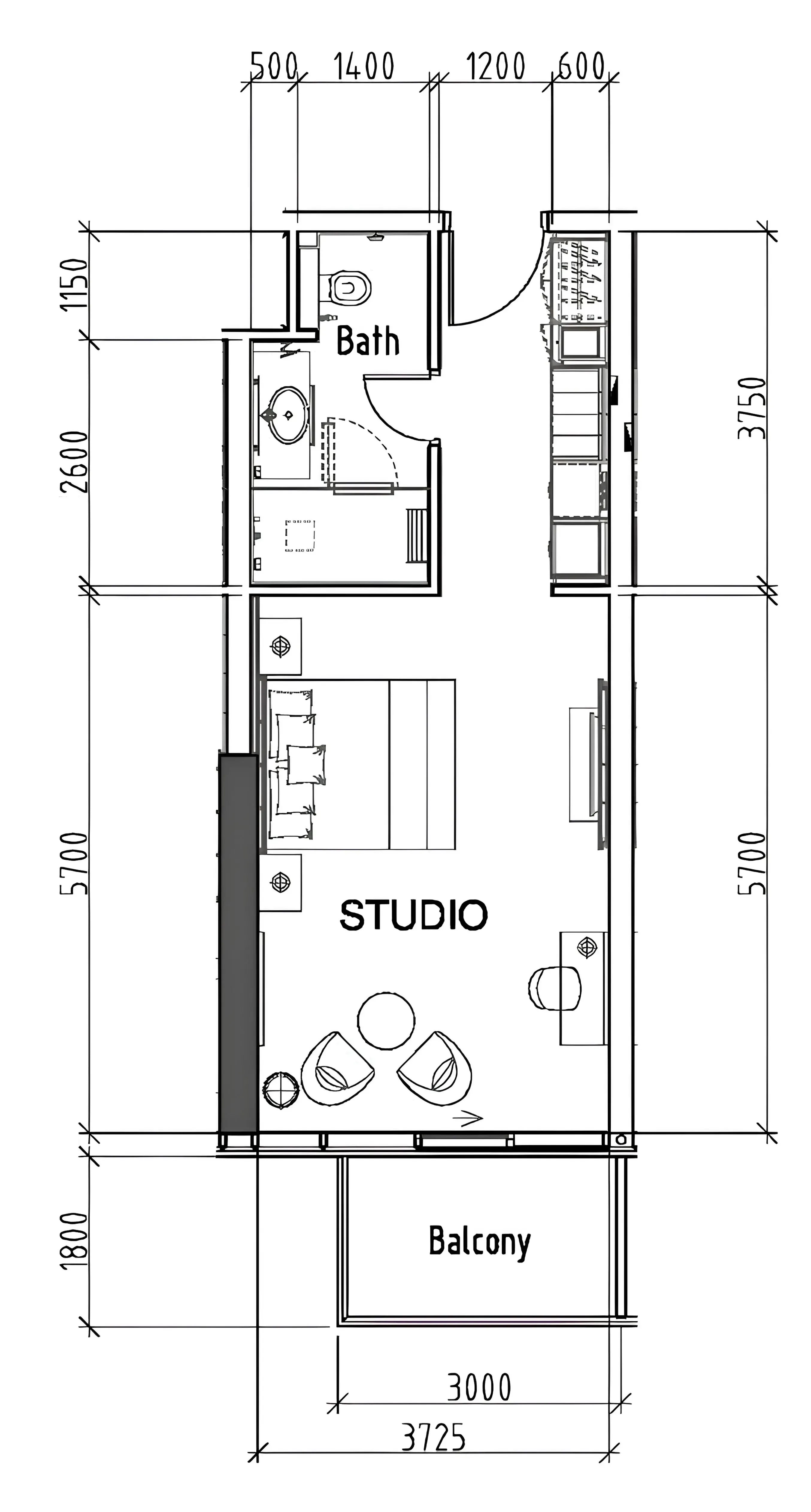 Damac Hills - Artesia Studio floor plan, 478 sqft