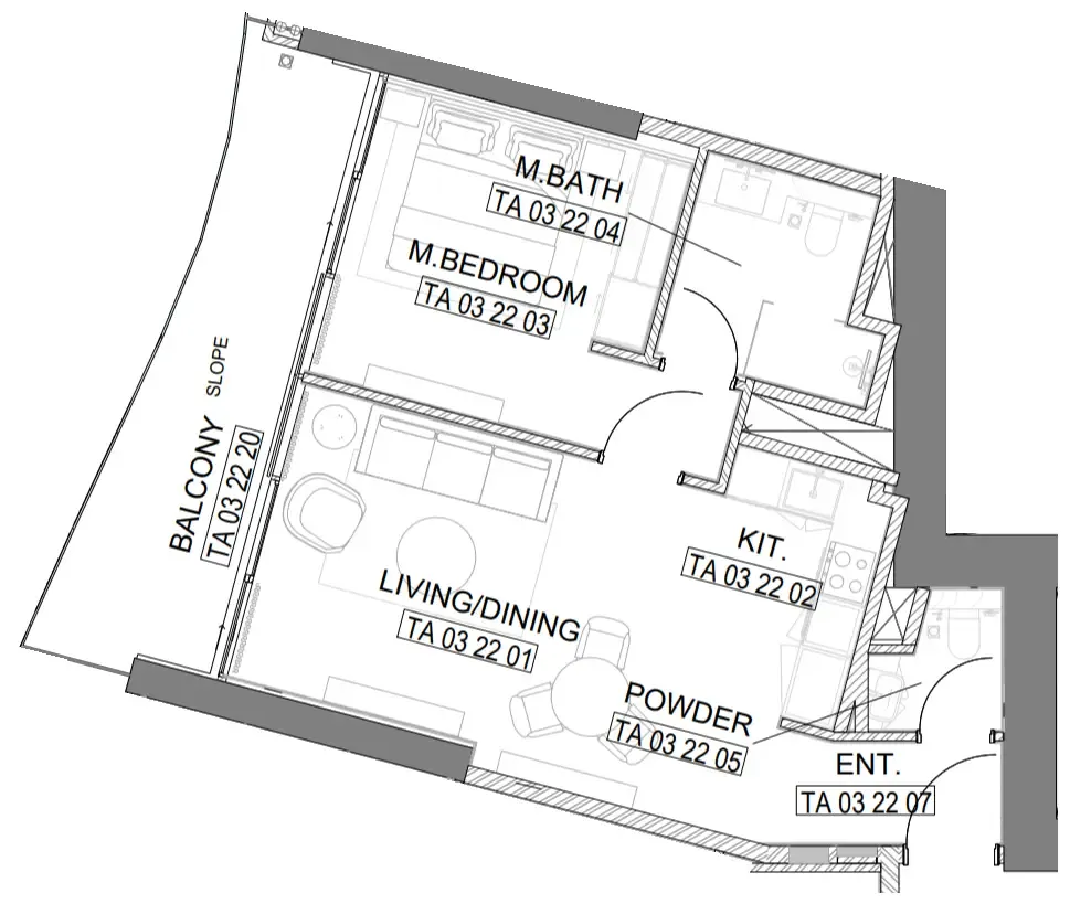 Laguna Residence 1 bed floor plan, 771 sqft