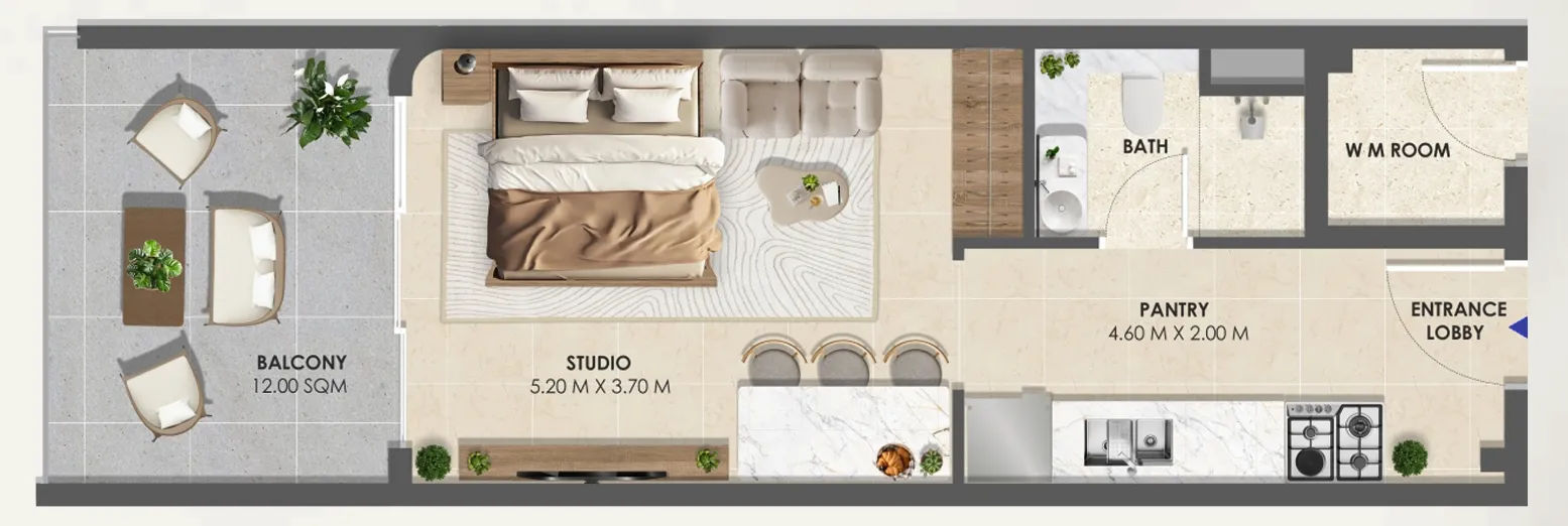 Vivida Residences Studio floor plan, 492 sqft