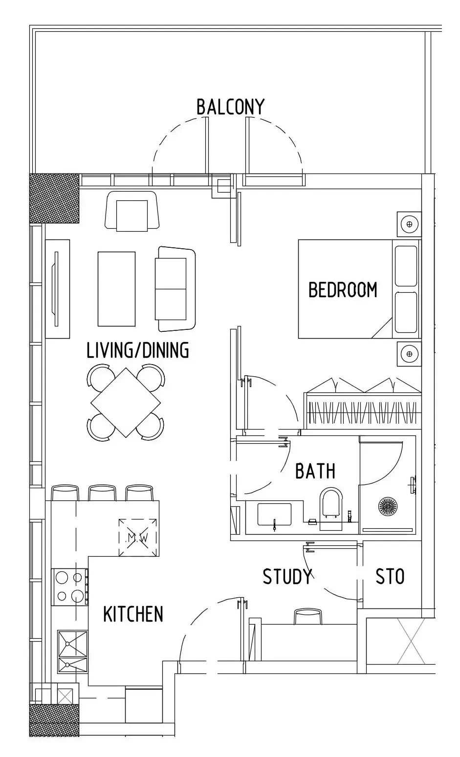 Damac District 1 bed floor plan, 720 sqft