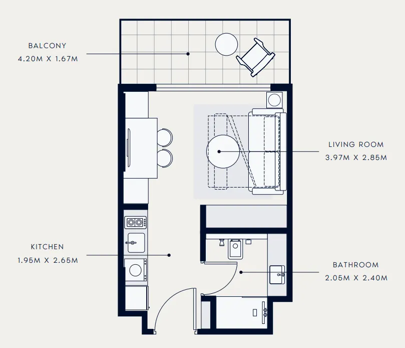 Azizi Venice Studio floor plan, 360 sqft