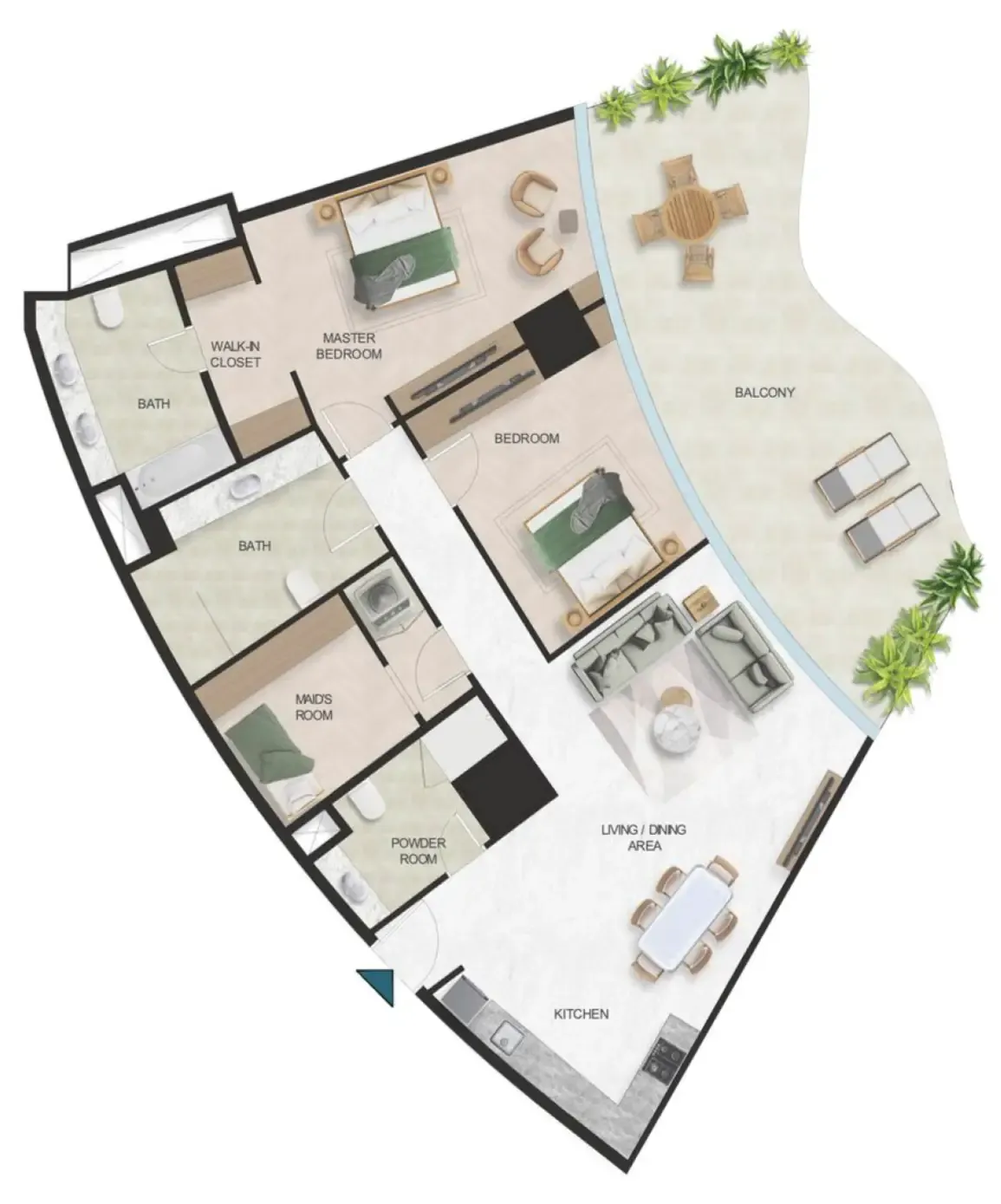 Oystra 2 bed floor plan, 1,868 sqft