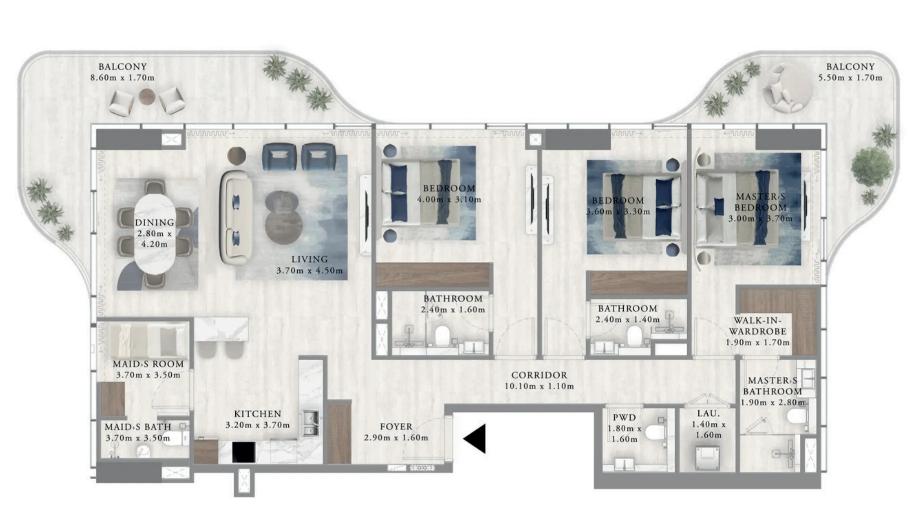 Royal Yacht Club Residence 3 bed floor plan, 1,933 sqft