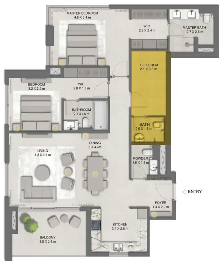 Ghaf Woods Distrikt 2 bed floor plan, 1,481 sqft