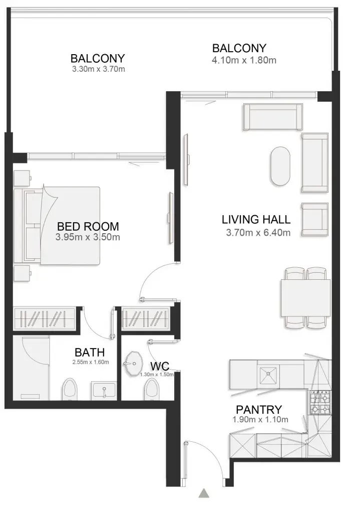 Ashley Hills 1 bed floor plan, 897 sqft