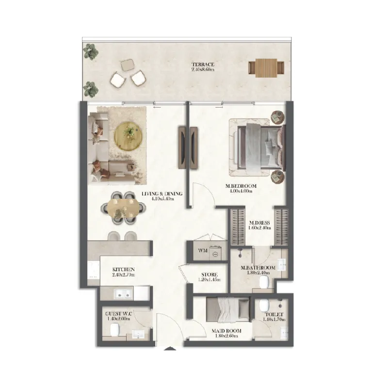 Rotana Residences North Tower 1 bed floor plan, 1,057 sqft