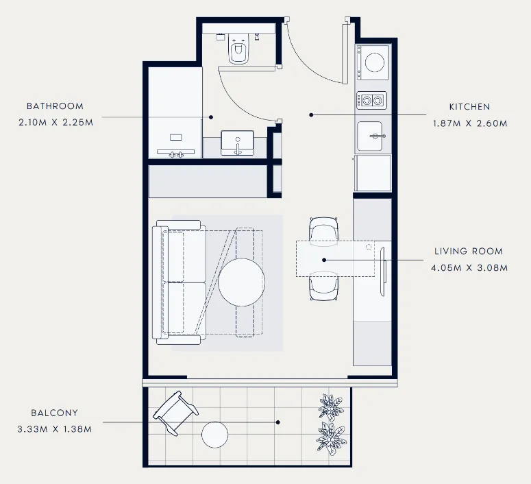 Azizi Venice Studio floor plan, 336 sqft