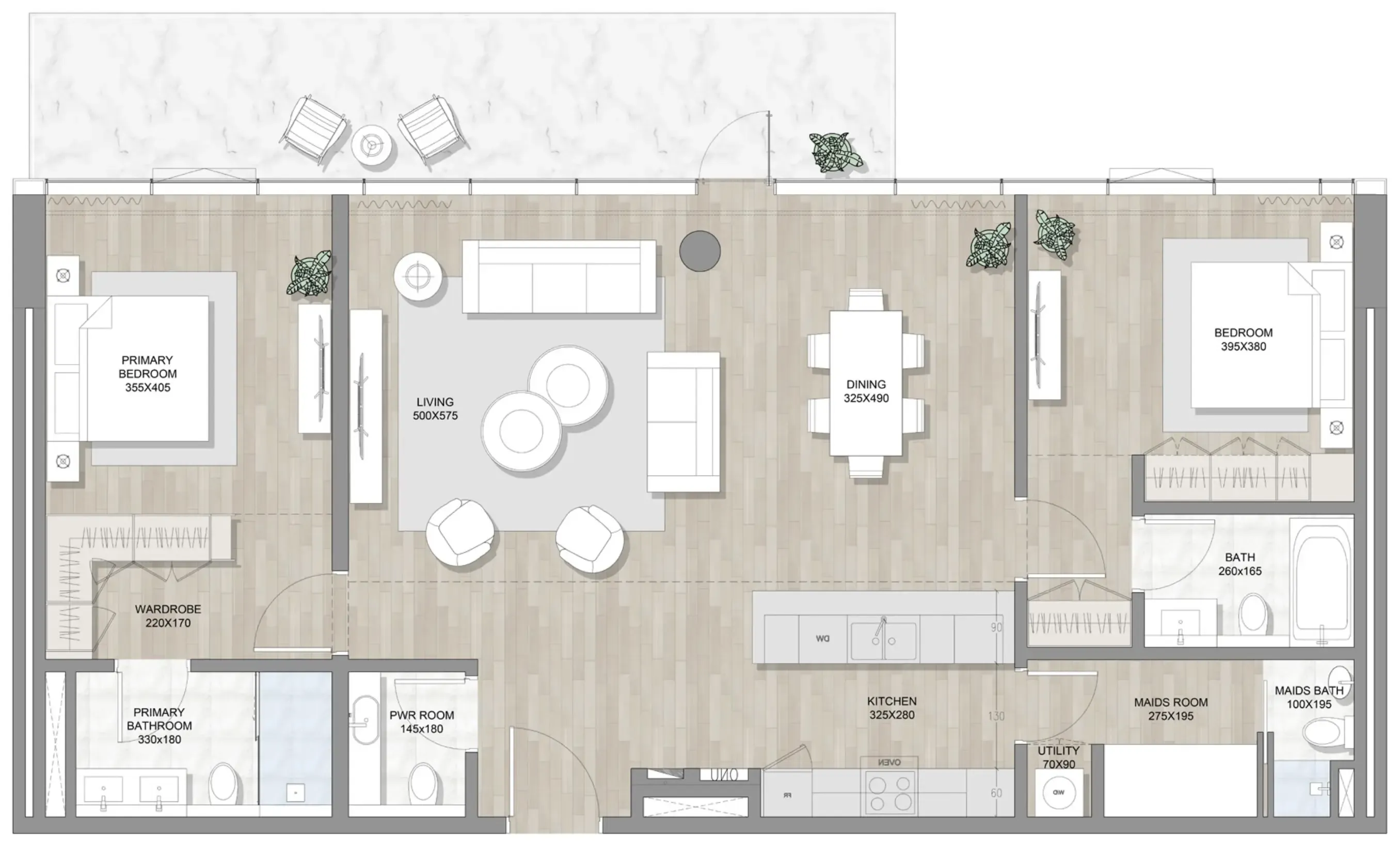 Skai Mina 2 bed floor plan, 1,643 sqft