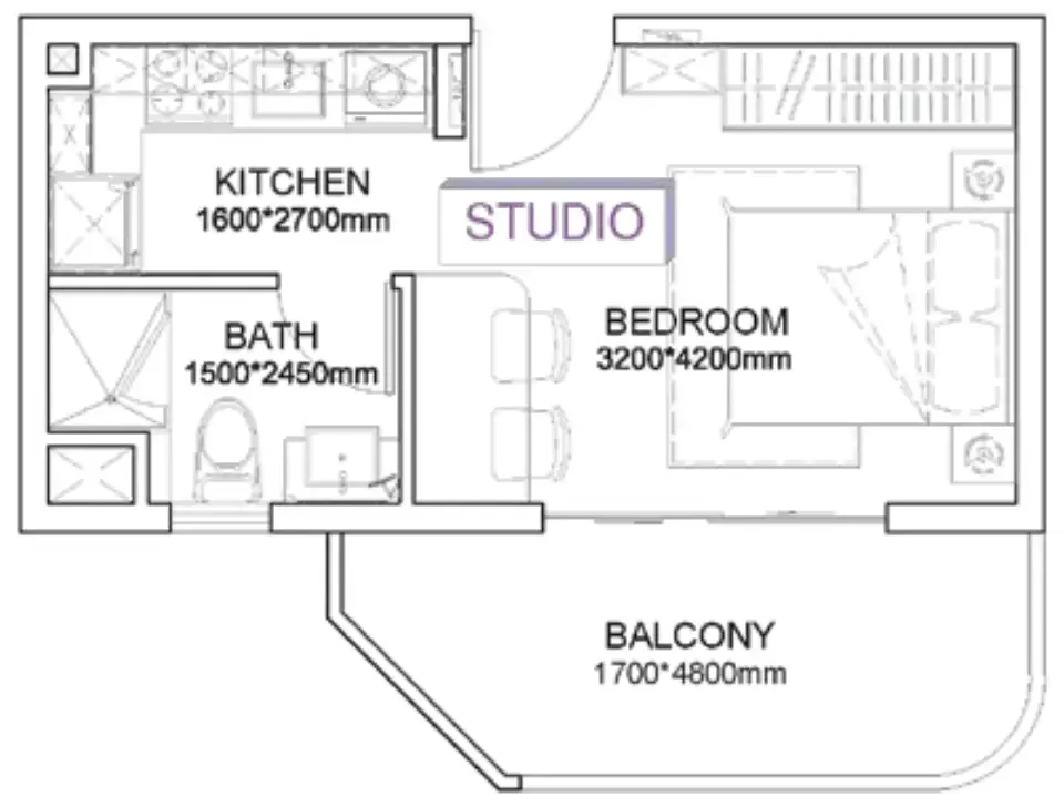 Listone Residence Studio floor plan, 341 sqft
