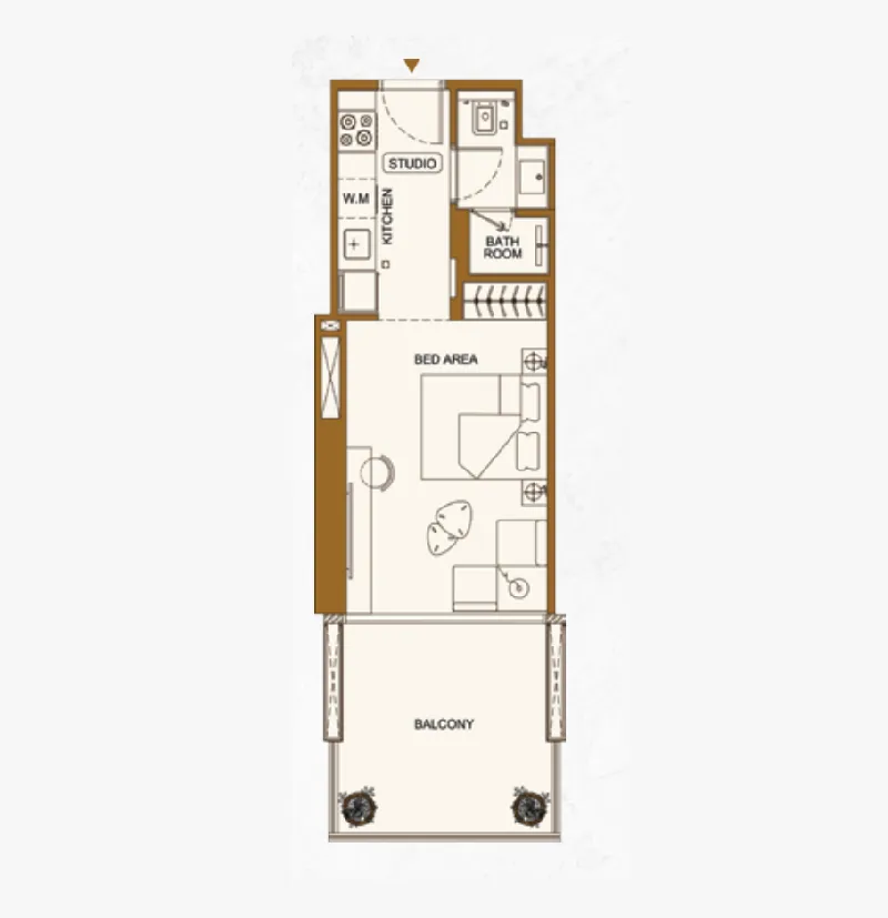 Binghatti Luxuria Studio floor plan, 337 – 430 sqft