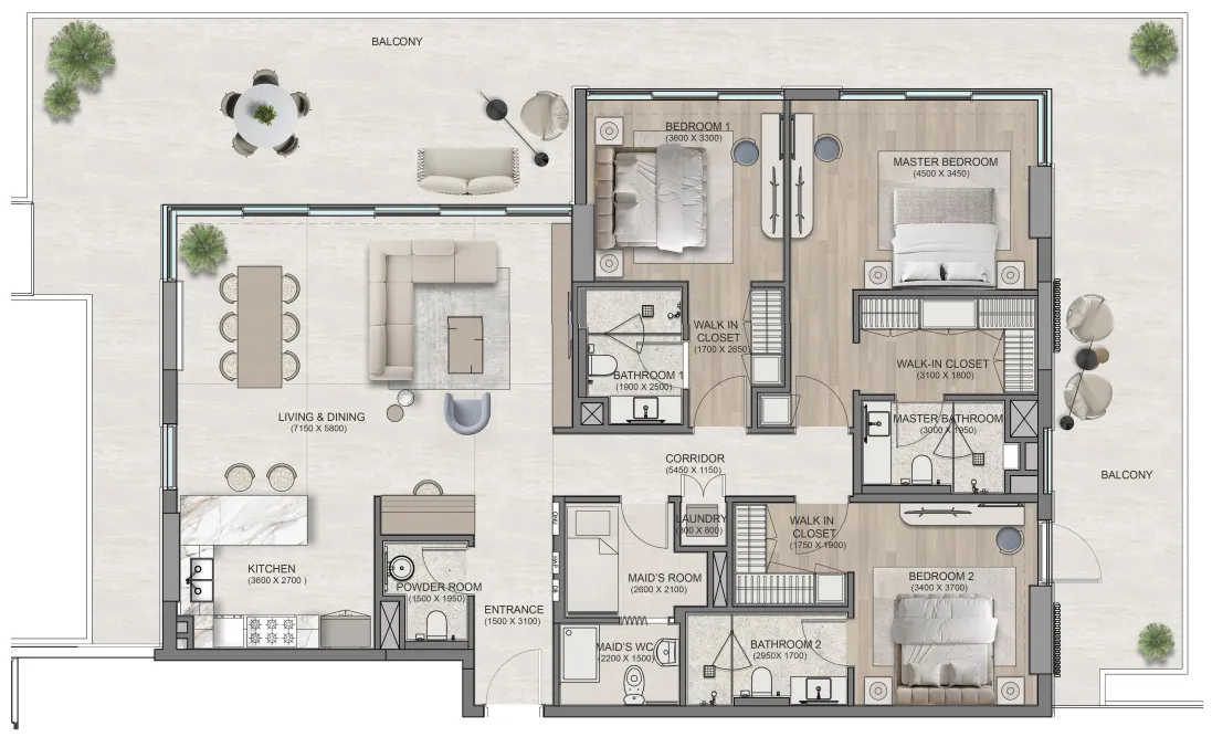 Flora Isle Beachfront Residences 3 bed floor plan, 3,367 sqft