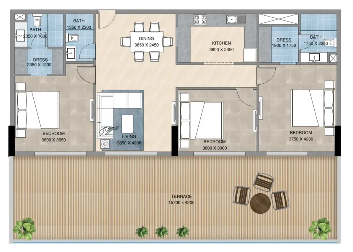Sunbliss Residences 2 bed floor plan, 1,423 sqft
