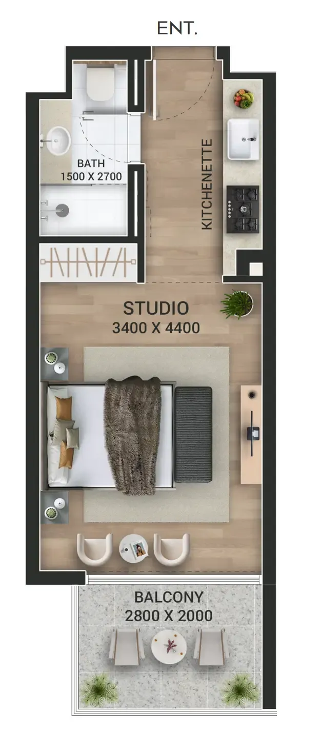 Empire Jebel Ali Studio floor plan, 373 sqft