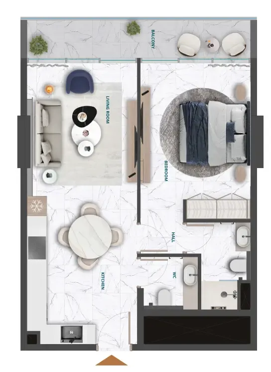 Wadi Hills 1 bed floor plan, 683 sqft
