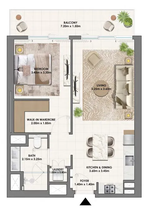 Parkwood Emaar 1 bed floor plan, 824 sqft