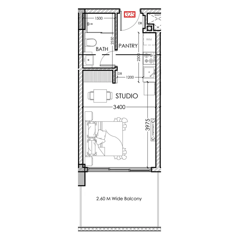 Al Haseen Residences 5 Studio floor plan, 383 sqft