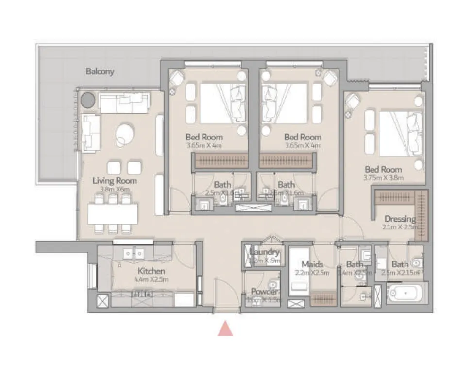 South Square Tower S1 3 bed floor plan, 1,799 sqft